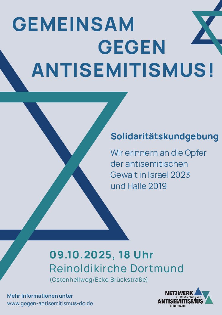 Aufruf zur Solidaritätskundgebung des Netzwerks zur Bekämpfung von Antisemitismus in Dortmund am 09.10.2025